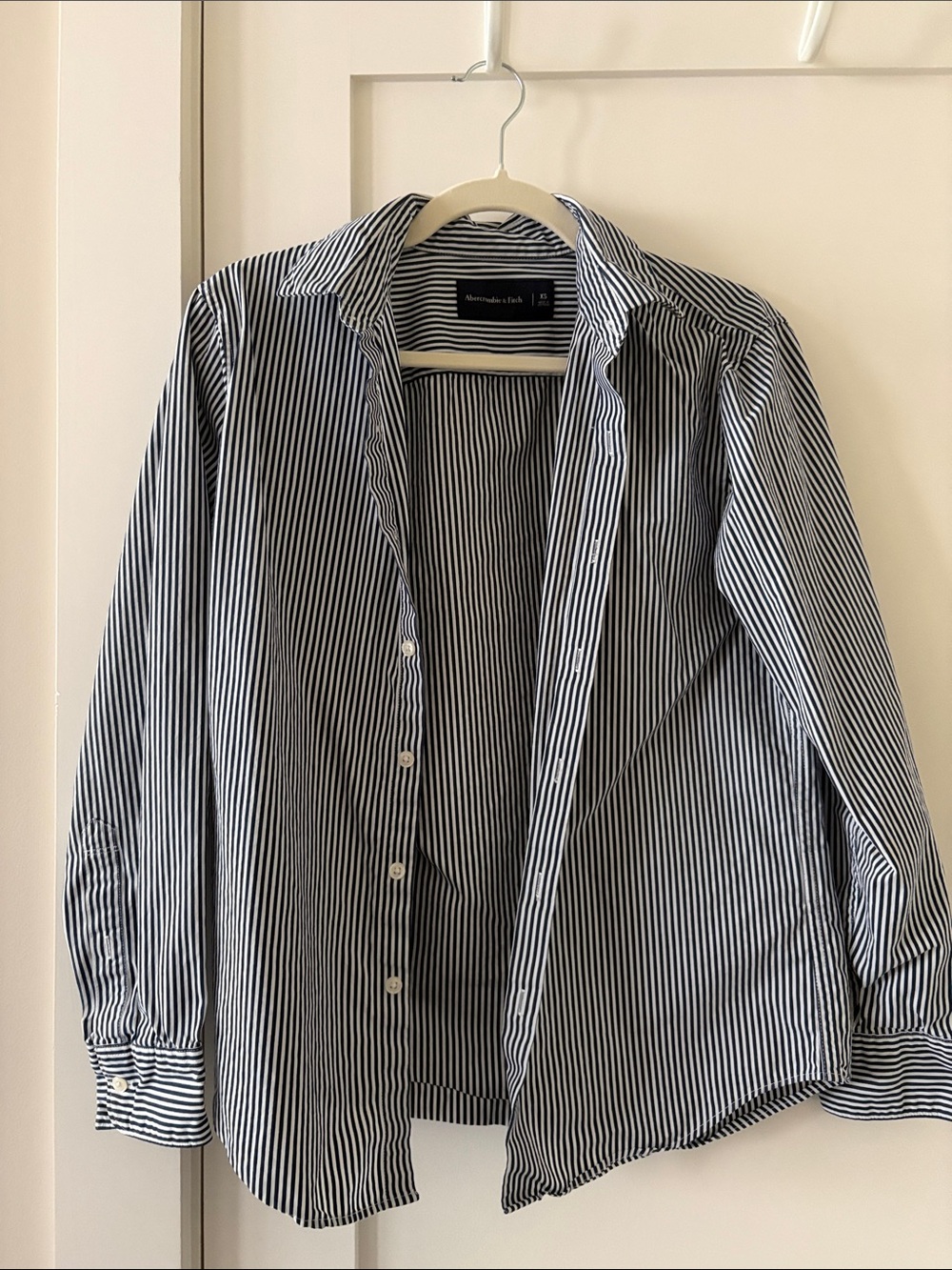 Abercrombie + Fitch Navy & White Vertical Stripe Button-Down Shirt
